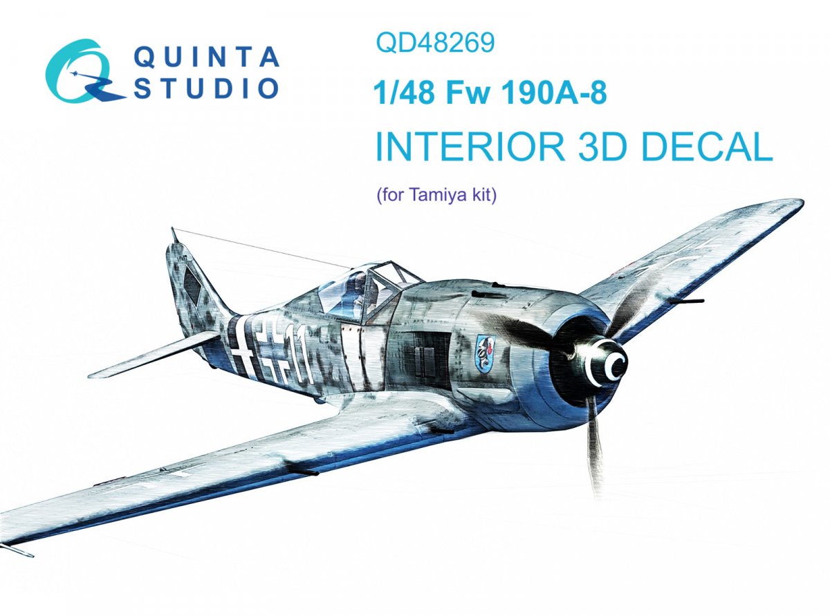 Quinta Studio QD48269 Fw 190A-8 3D-Printed &amp;amp; colored Interior on decal paper (Tamiya) 1/48