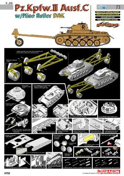Cyber Hobby 6752 Pz. Kpfw.II Ausf. C w/Mine Roller DAK 1/35 – obrázek 2