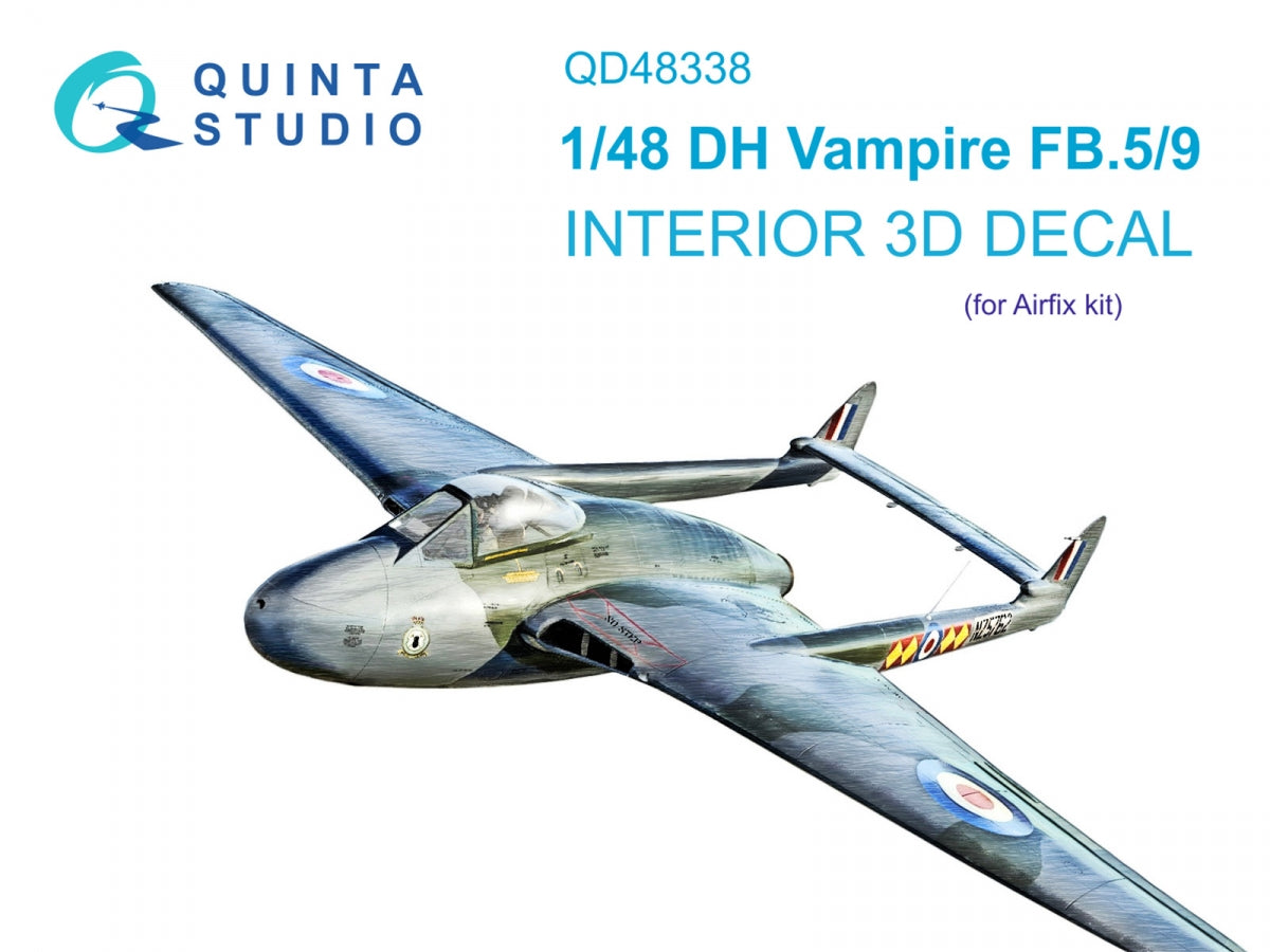 Quinta Studio QD48338 DH Vampire FB.5/FB.9 3D-Printed colored Interior on decal paper (Airfix) 1/48