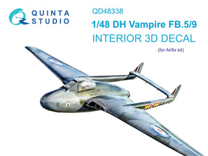 Quinta Studio QD48338 DH Vampire FB.5/FB.9 3D-Printed colored Interior on decal paper (Airfix) 1/48