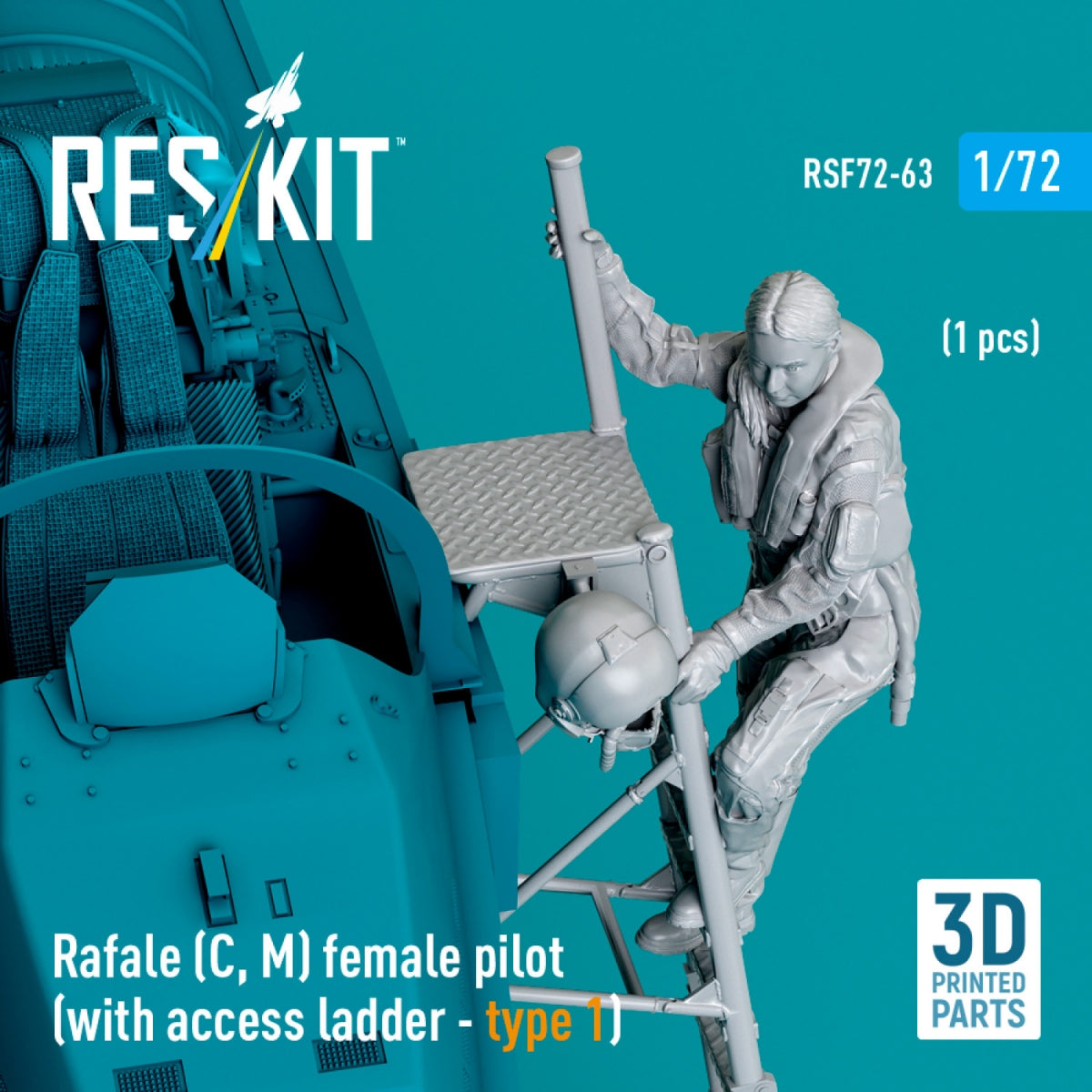RESKIT RSF72-0063 Rafale (C, M) female pilot (with access ladder - type 1) (1 pcs) (3D Printed) 1/72