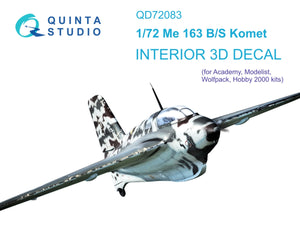 Quinta Studio QD72083 Me 163 3D-Printed &amp;amp; colored Interior on decal paper (Academy) 1/72