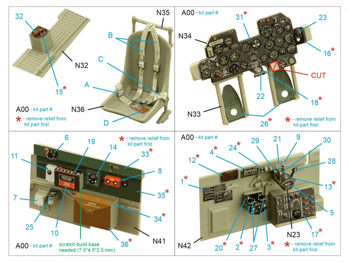 Quinta Studio QD32136 P-47D Razorback 3D-Printed &amp;amp; colored Interior on decal paper (Trumpeter) 1/32 – Bild 10