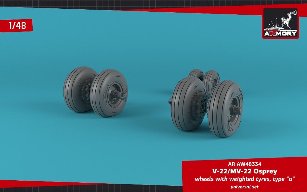 Armory Models AW48334 V-22/MV-22 Osprey wheels w/ weighted tires type “a” 1/48 – image 3