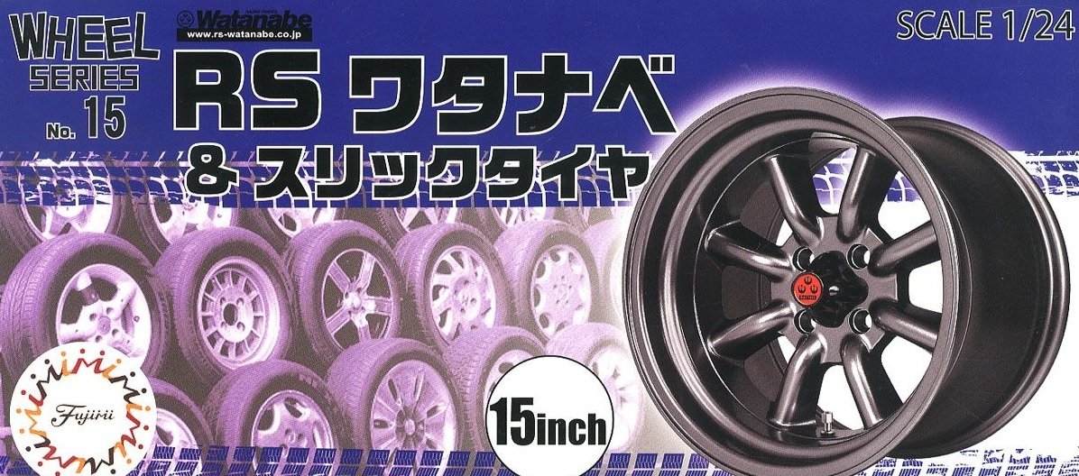 Roue Fujimi 193564 Série n° 15 RS Watanabe et pneu slick 15 pouces 1/24