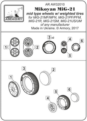 Armory Models AW32010 Mikoyan MiG-21 Fishbed wheels w/ weighted tires, mid 1/32 – image 7
