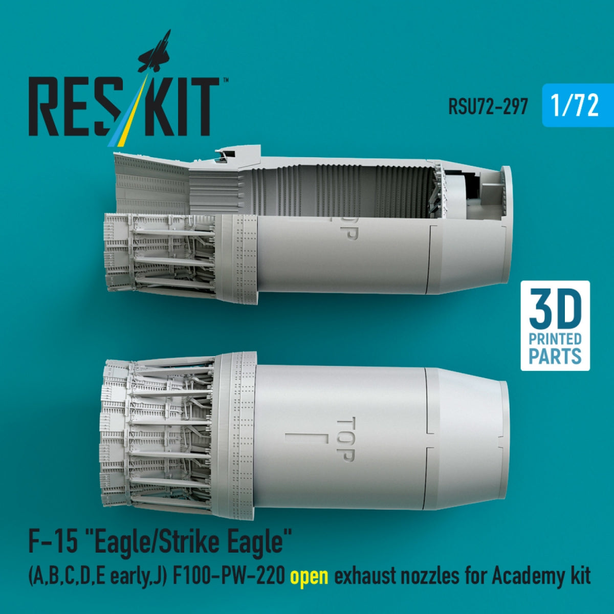 RESKIT RSU72-0297 F‑15 "Eagle/Strike Eagle" (A, B, C, D, E early, J) F100-PW-220 open exhaust nozzles for Academy kit (3D Printed) 1/72