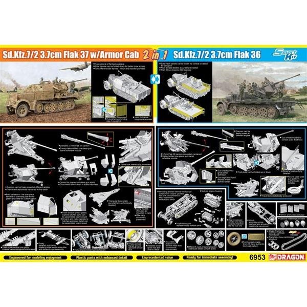 Dragon 6953 Sd.Kfz.7/2 3.7cm Flak37 w/Armored Cab x Sd.Kfz.7/2 3.7cm Flak36 (2in1) 1/35 – obrázek 2
