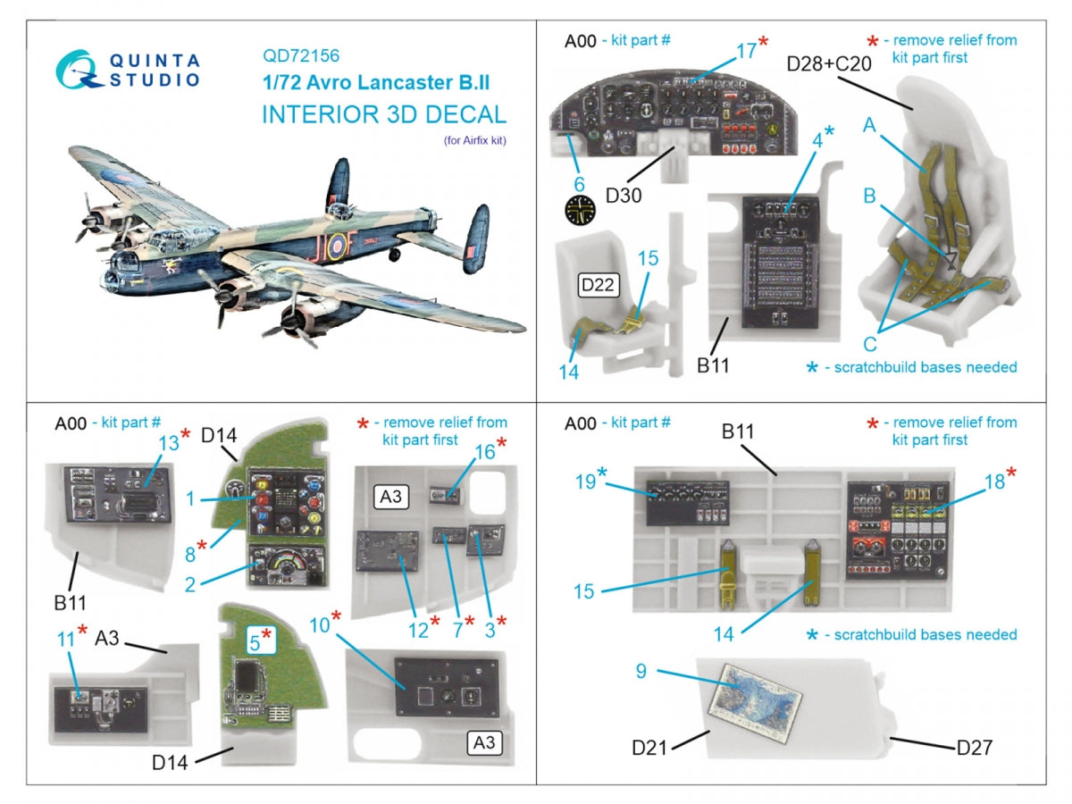Quinta Studio QD72156 Avro Lancaster B.II 3D-Printed colored Interior on decal paper (Airfix) 1/72 – image 2