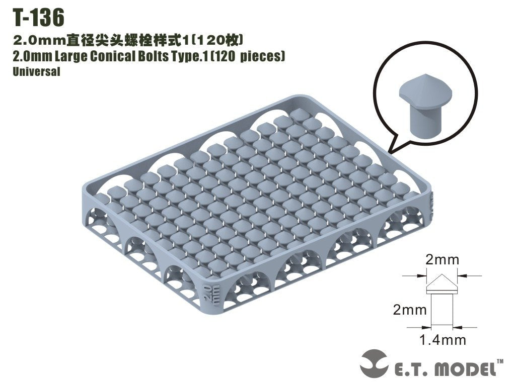 ET Model T-136 2.0mm Large Conical Bolts Type.1 120 pieces