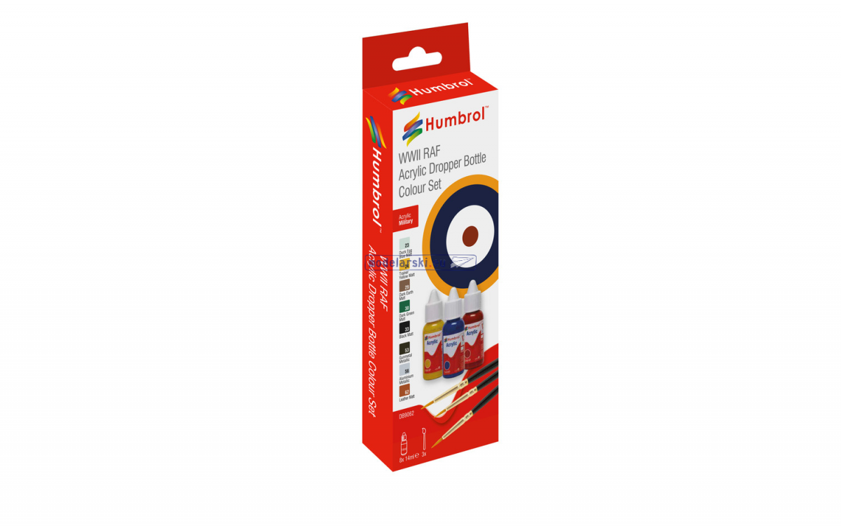 Humbrol DB9062 Set of 8 Acrylic Paints with Brushes - Acrylic Paint &amp;amp; Brush RAF WWII Colours