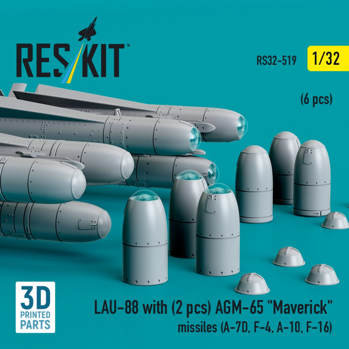 RESKIT RS32-0519 LAU-88 with (2 pcs) AGM-65 &amp;quot;Maverick&amp;quot; missiles (6 pcs) (3D Printed) 1/32 – obrázek 3