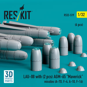 RESKIT RS32-0519 LAU-88 with (2 pcs) AGM-65 &amp;quot;Maverick&amp;quot; missiles (6 pcs) (3D Printed) 1/32 – obrázek 3