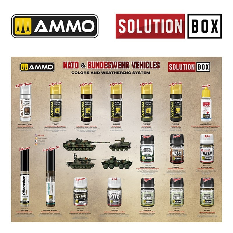 AMMO of Mig Jimenez 7731 SOLUTION BOX 26 – NATO &amp;amp; BUNDESWEHR Vehicles - Colors and Weathering System – obrázek 3