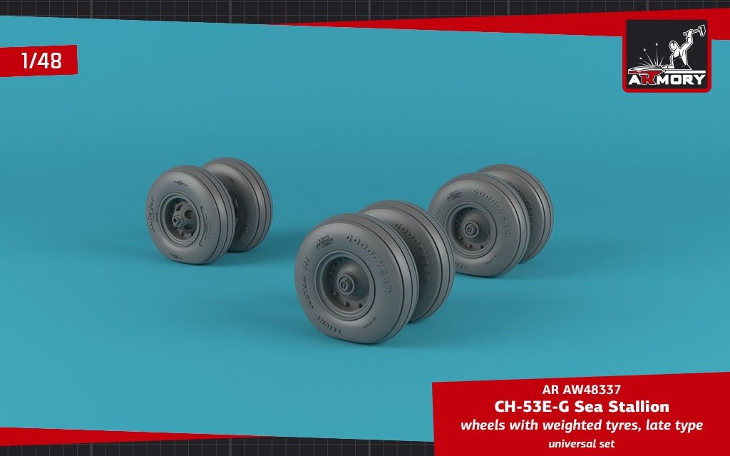 Armory Models AW48337 CH-53 Sea Stallion wheels w/ weighted tires, late 1/48 – obrázek 4