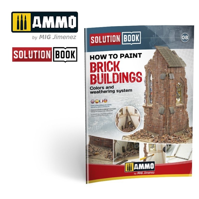 AMMO of Mig Jimenez 6510 How to Paint Brick Buildings. Colors &amp;amp; Weathering System Solution Book (Multilingual)