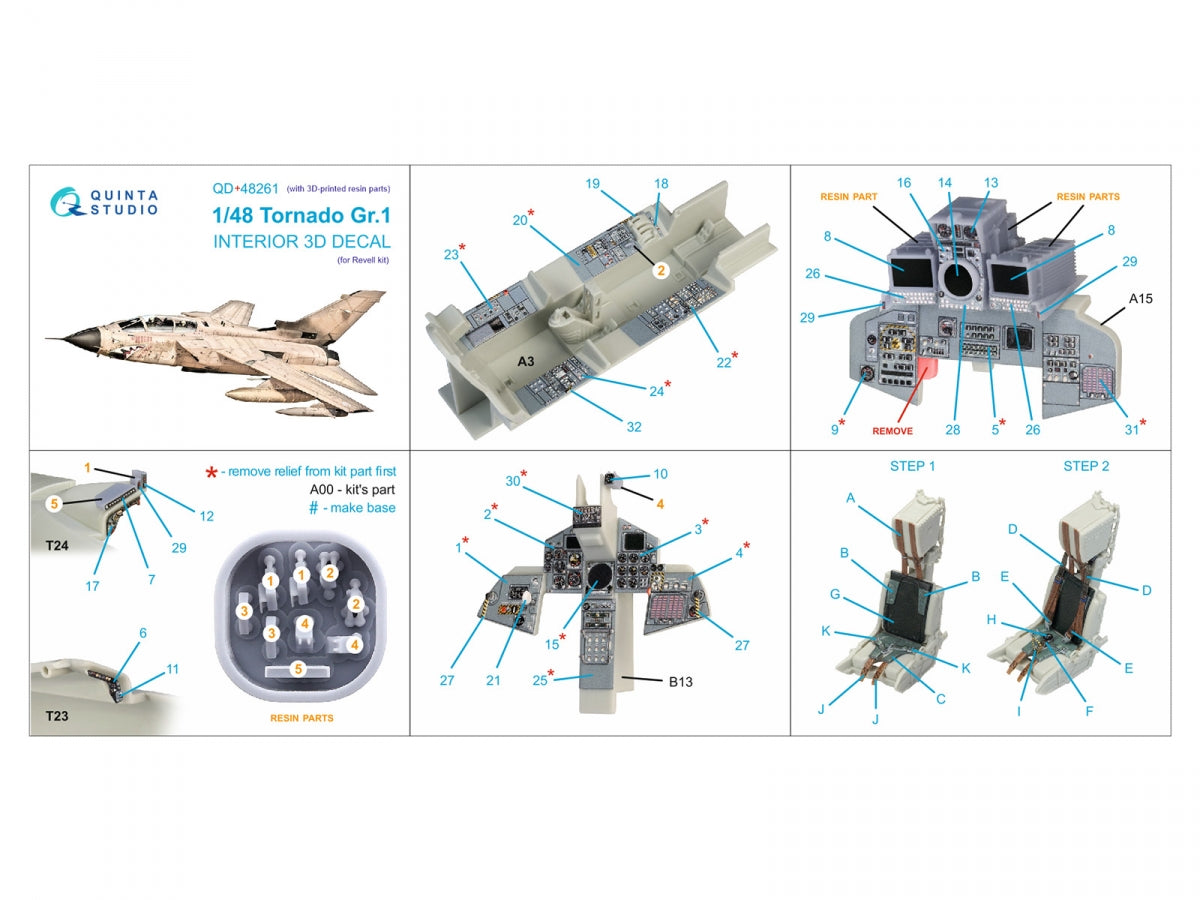 Quinta Studio QD+48261 Tornado GR.1 3D-Printed &amp;amp; colored Interior on decal paper (Revell) (with 3D-printed resin parts) 1/48 – Bild 2