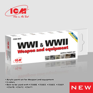 ICM 3043 Acrylic paint set for WWI &amp;amp; WWII Weapon and equipment