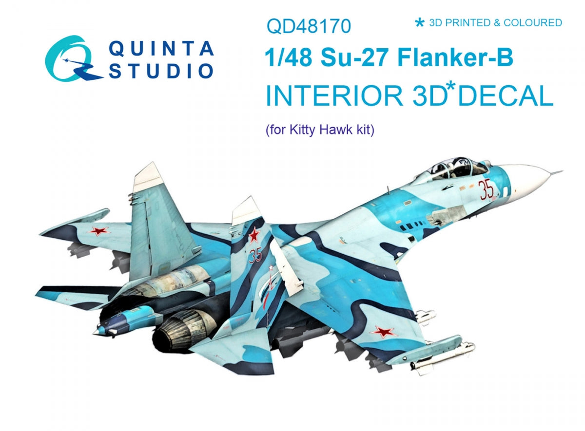 Quinta Studio QD48170 Su-27 3D-Printed colored Interior on decal paper (for KittyHawk kit) 1/48