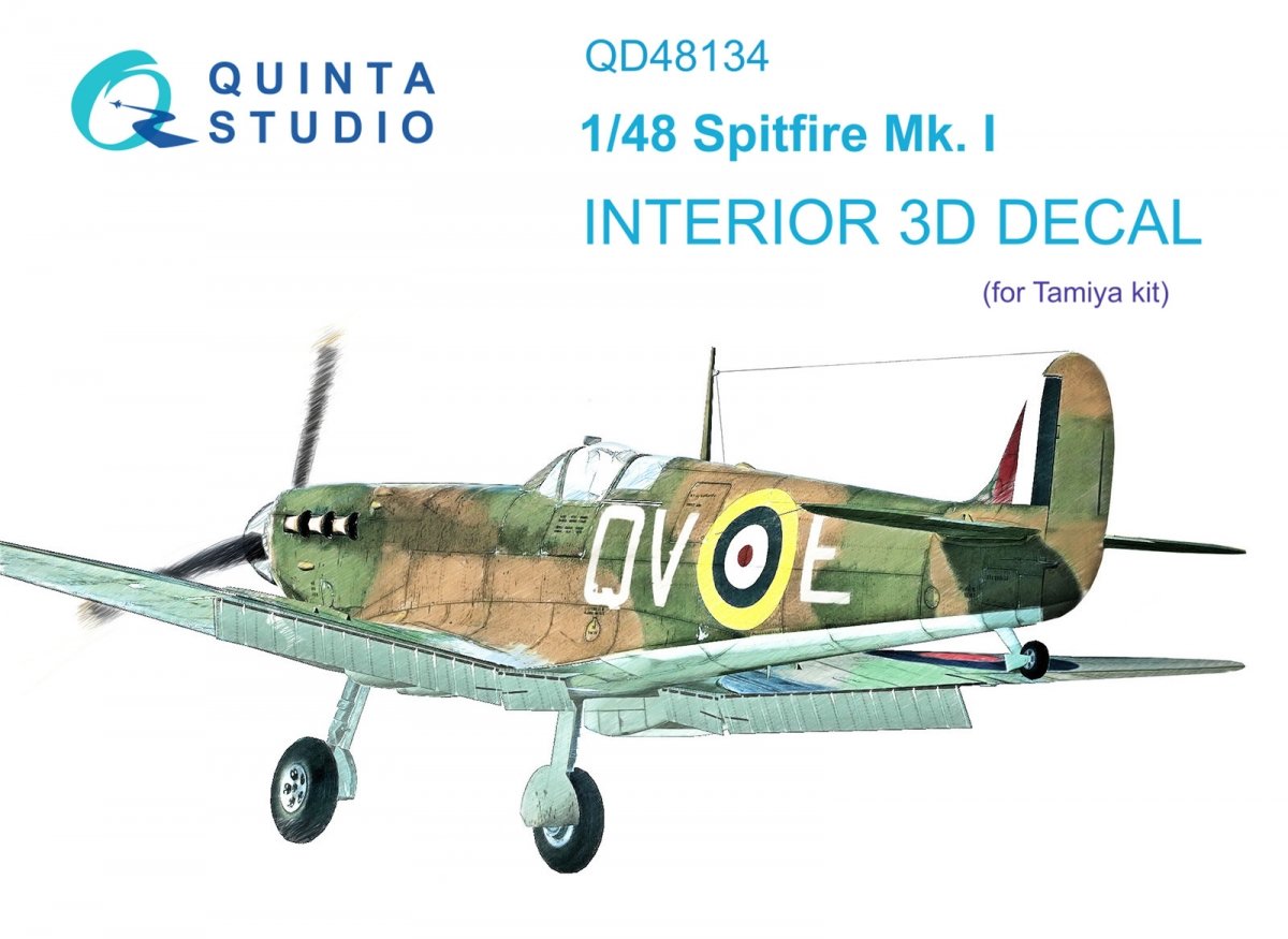Quinta Studio QD48134 Spitfire Mk.I 3D-Printed &amp; colored Interior on decal paper (Tamiya) 1/48