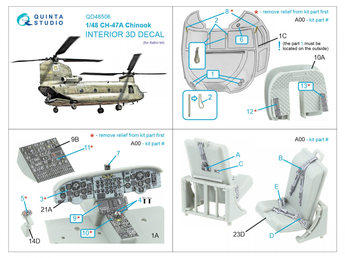 Quinta Studio QD48506 CH-47A 3D-Printed colored Interior on decal paper (Italeri) 1/48 – Bild 2