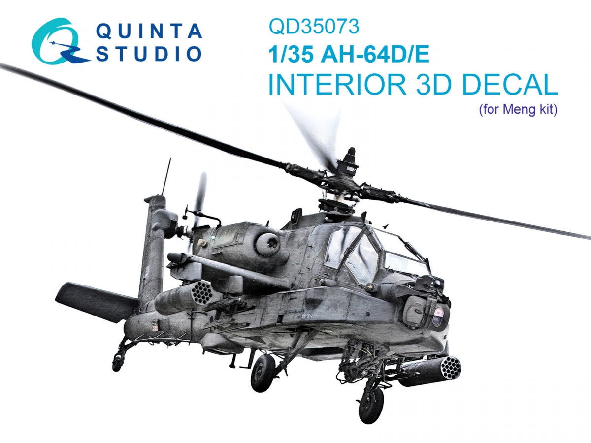 Quinta Studio QD35073 AH-64D/E 3D-Printed &amp;amp; colored Interior on decal paper (Meng) 1/35
