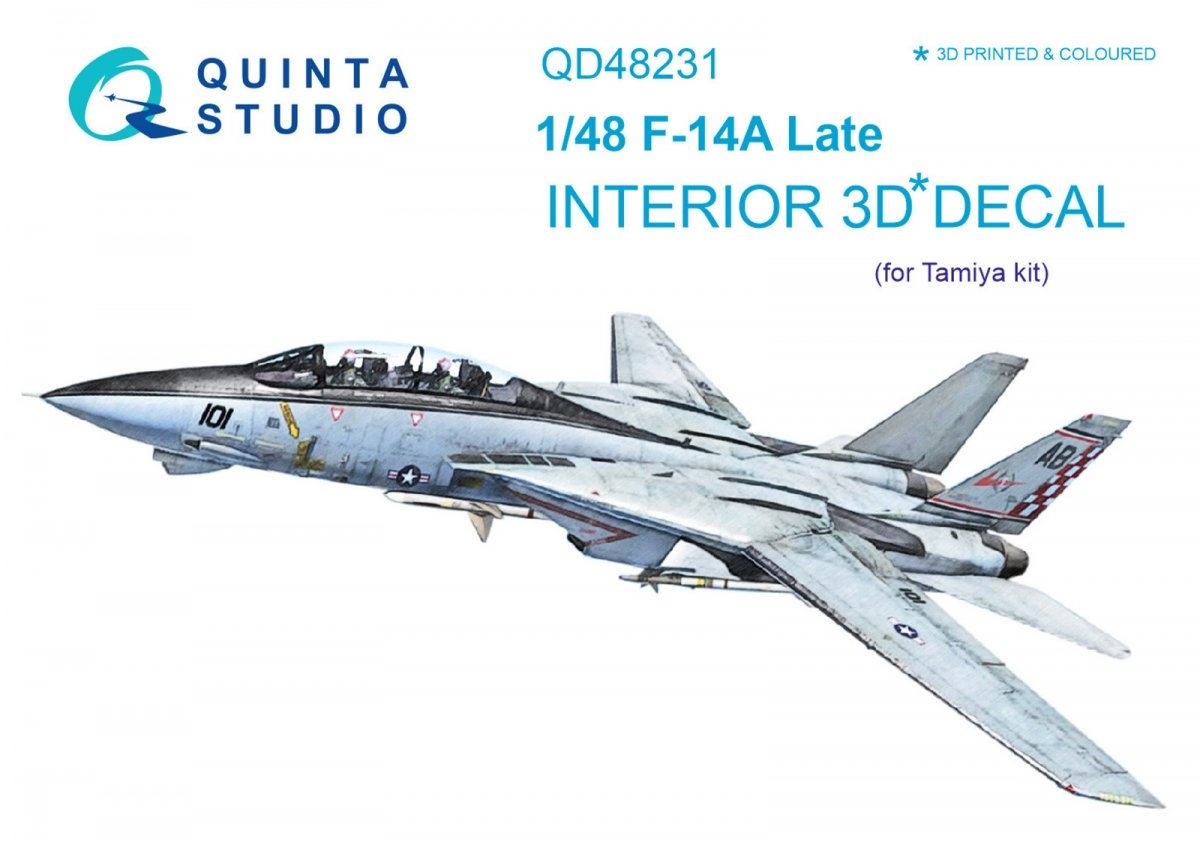 Quinta Studio QD48231 F-14A Late 3D-Printed &amp; colored Interior on decal paper (for Tamiya kit) 1/48