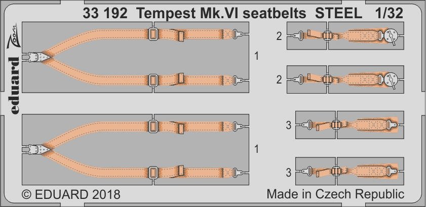 Ceintures de sécurité Eduard 33192 Tempest Mk. VI, acier, Special Hobby, échelle 1/32