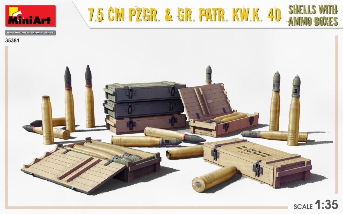 MiniArt 35381 7.5cm PzGr. &amp;amp; Gr. KwK 40 Shells w/ Ammo Boxes 1/35 – immagine 2
