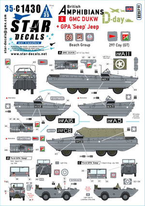 Star Decals 35-C1430 D-Day DUKW + SEEP. British Amphibians #2. 297 Coy (GT) RASC and Beach Group. 1/35