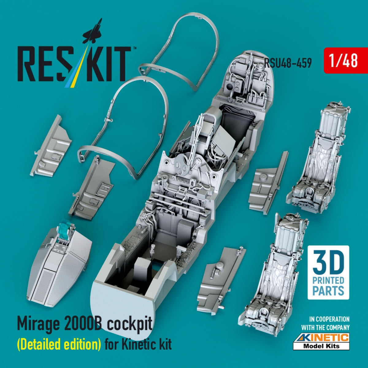 RESKIT RSU48-0459 Mirage 2000B cockpit (Detailed edition) for Kinetic kit (3D Printed) 1/48
