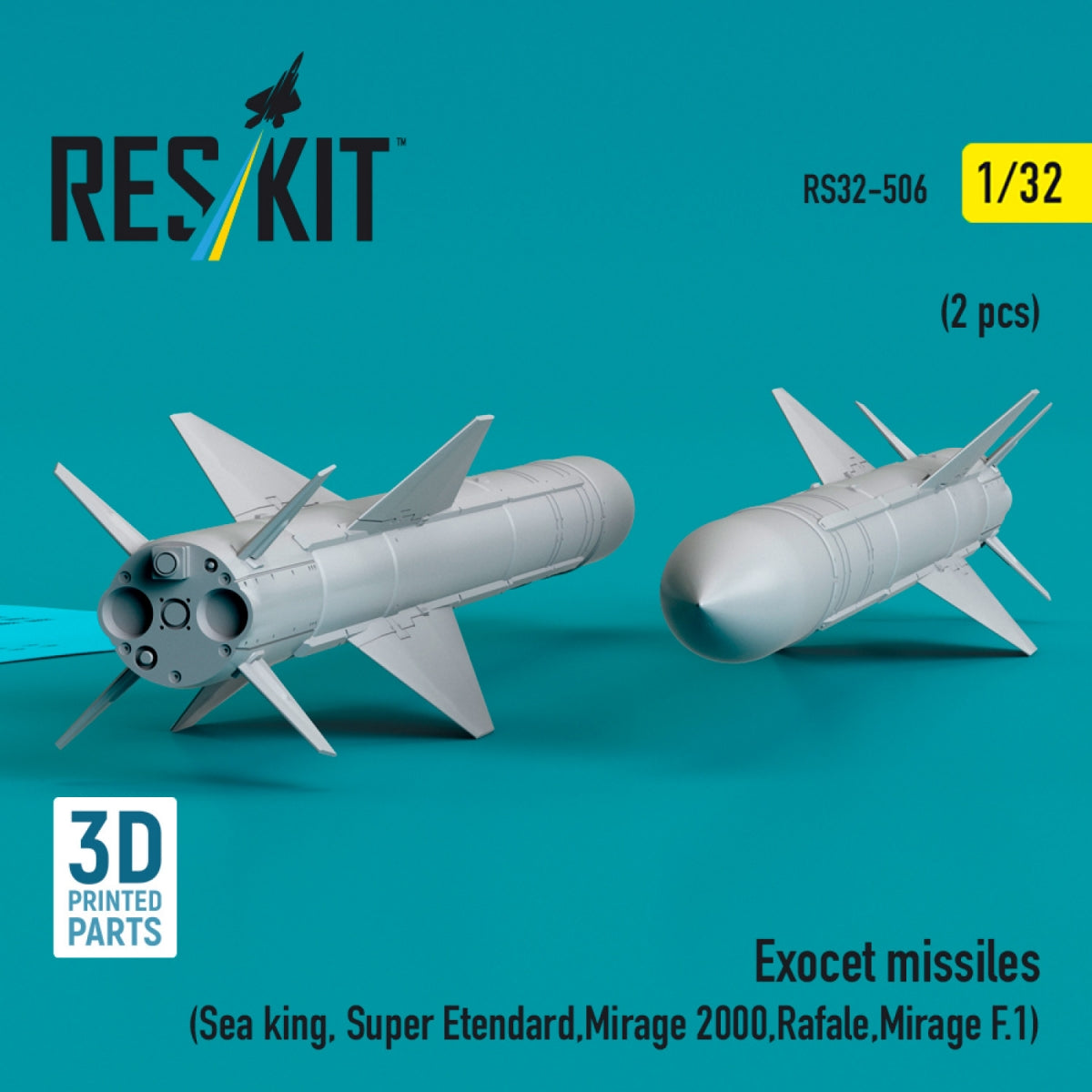 RESKIT RS32-0506 Exocet missiles (2 pcs) (Sea King, Super Etendard, Mirage 2000, Rafale, Mirage F.1) (3D Printed) 1/32 – obrázek 2
