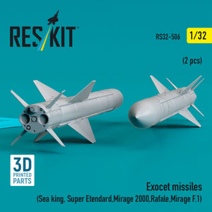 RESKIT RS32-0506 Exocet missiles (2 pcs) (Sea King, Super Etendard, Mirage 2000, Rafale, Mirage F.1) (3D Printed) 1/32 – obrázek 2