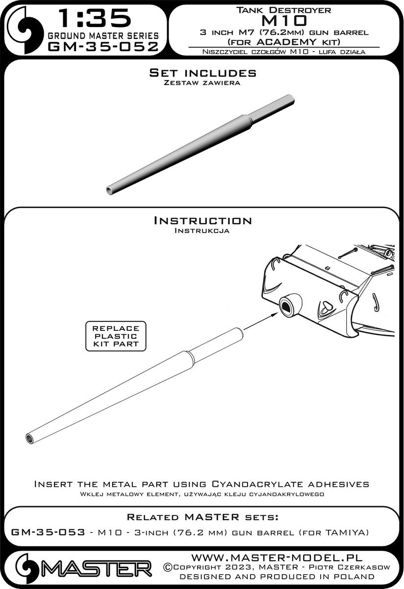 Master GM-35-052 M10 Tank Destroyer - 3-inch M7 (76.2 mm) gun barrel (for Academy model) 1/35 – Bild 3