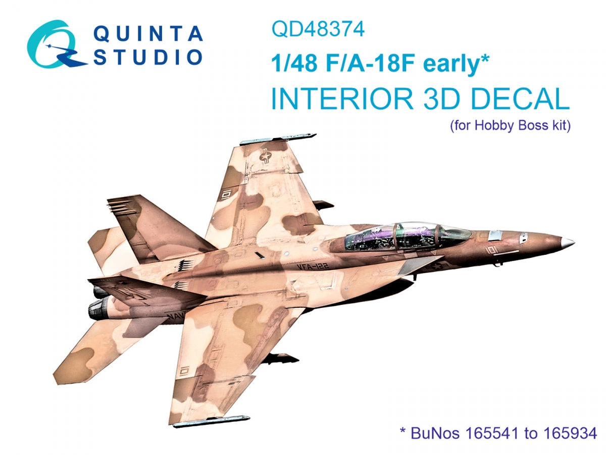 Quinta Studio QD48374 F/A-18F early 3D-Printed &amp; colored Interior on decal paper (Hobby Boss) 1/48