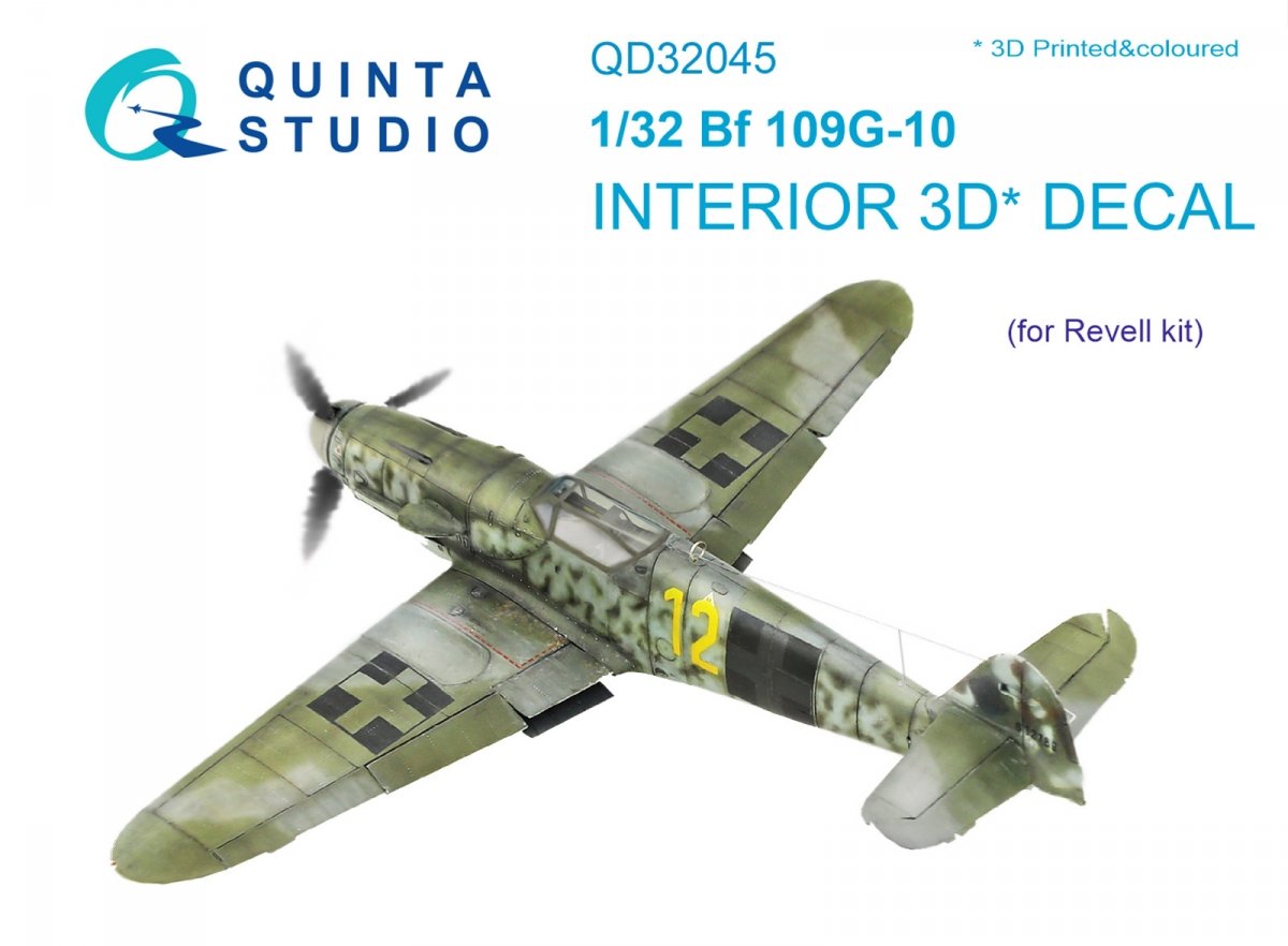 Quinta Studio QD32045 Bf 109G-10 3D-Printed &amp;amp; colored Interior on decal paper (for Revell kit) 1/32