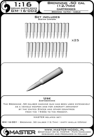 Master GM-16-002 Browning .50 caliber (12.7mm) - cartridges (25 pcs) 1/16 – immagine 4