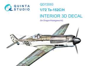 Quinta Studio QD72093 Ta 152C/H 3D-Printed &amp;amp; colored Interior on decal paper (Dragon) 1/72