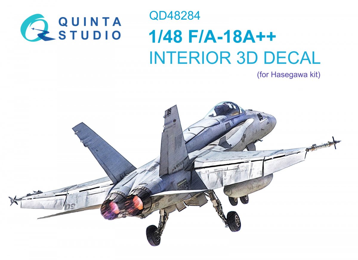 Quinta Studio QD48284 F/A-18A++ 3D-Printed &amp;amp; colored Interior on decal paper (Hasegawa) 1/48