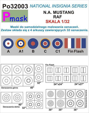 P-Mask PO32003 MASKS FOR PAINTING MARKINGS ON MUSTANG RAF (1/32)