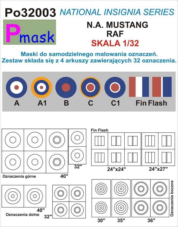 P-Mask PO32003 MASKS FOR PAINTING MARKINGS ON MUSTANG RAF (1/32)