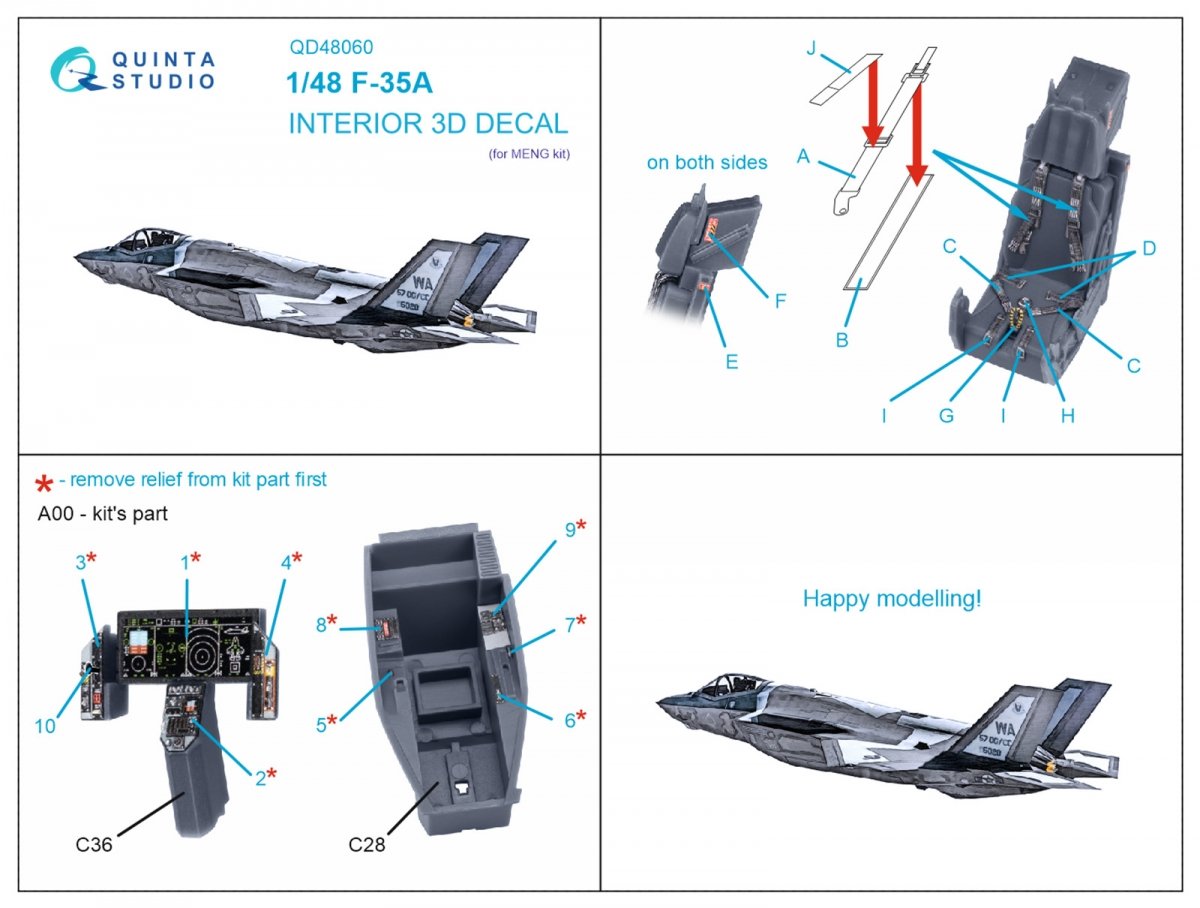 Quinta Studio QD48060 F-35A 3D-Printed &amp;amp; colored Interior on decal paper (Meng) 1/48 – Bild 2