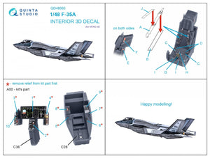 Quinta Studio QD48060 F-35A 3D-Printed &amp;amp; colored Interior on decal paper (Meng) 1/48 – Bild 2