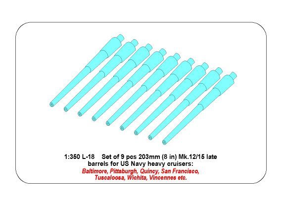 Aber 350L-18 Set of 9 pcs 203 mm barrels for San Francisco type 1/350 – image 6