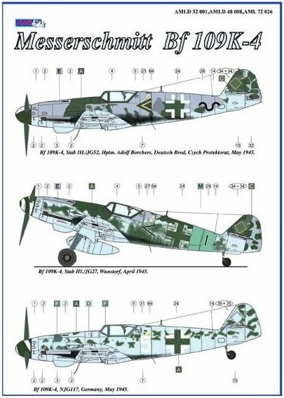 AML D32001 Decal Messerschmitt Bf 109K-4 part I 1/32 – obrázek 4