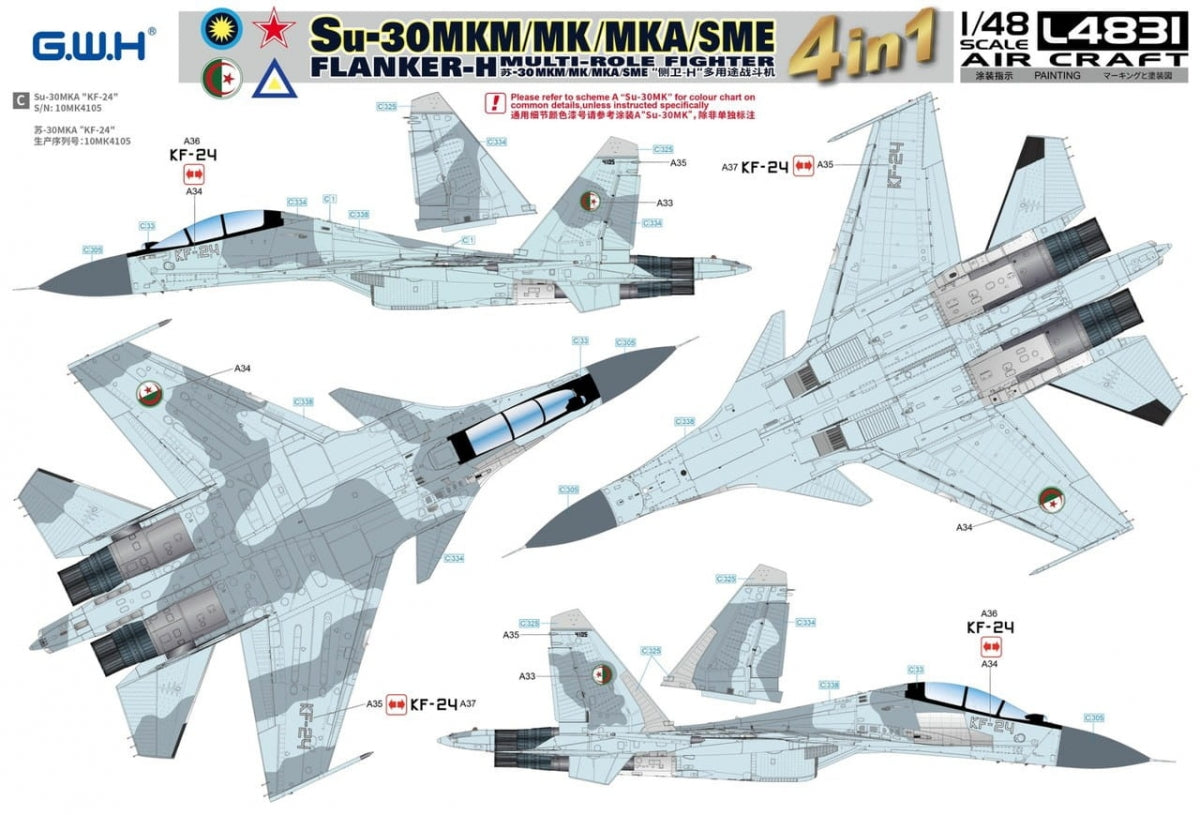Great Wall Hobby L4831 Su-30 MKM / MK / MKA / SME &amp;#39;Flanker H&amp;#39; Multirole Fighter 4 In 1 1/48 – Bild 6