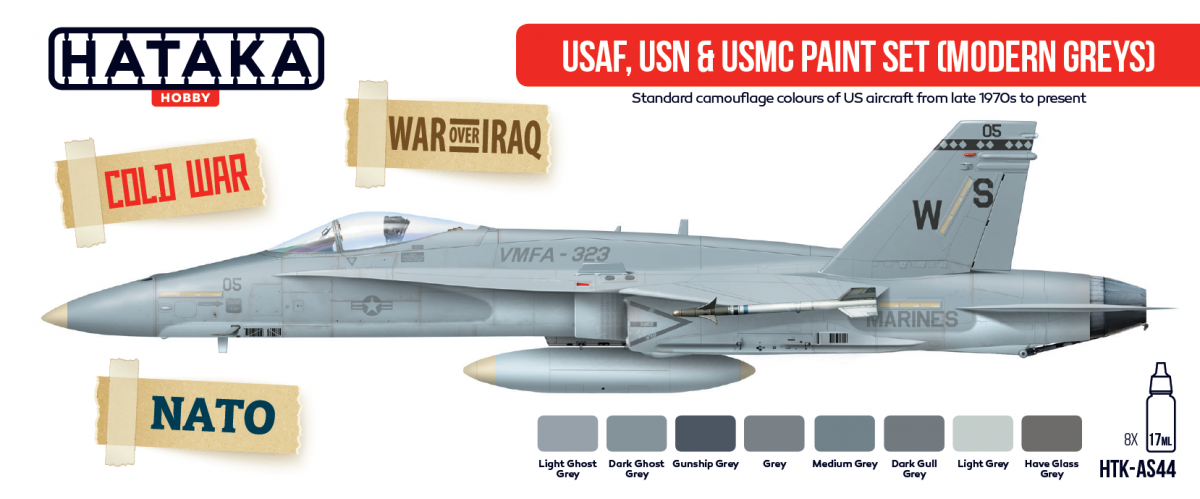 Hataka HTK-AS44 USAF, USN USMC paint set (modern grays) (8x17ml)