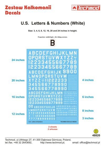 Techmod 48820 U.S. Letters & Numbers white 1/48