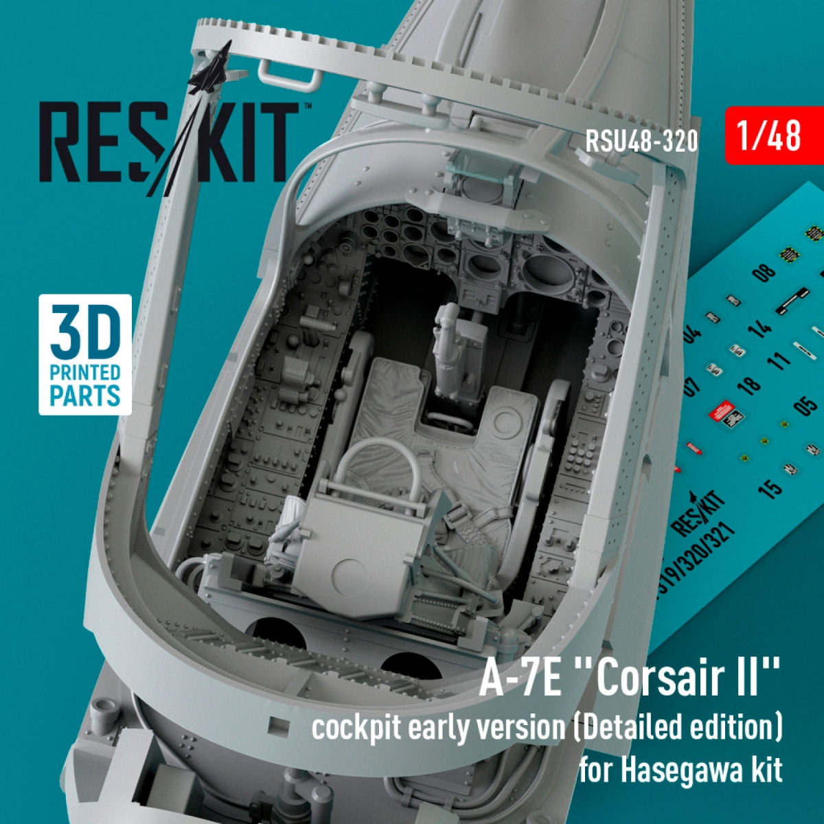 RESKIT RSU48-0320 A-7E &amp;quot;Corsair II&amp;quot; cockpit early version (Detailed edition) for Hasegawa kit (3D Printed)A-7E &amp;quot;Corsair II&amp;quot; cockpit early version (Detailed edition) for Hasegawa kit (3D Printed) 1/48 – image 2