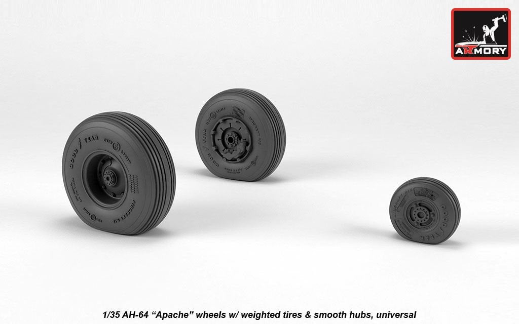 Armory Models AW35304 AH-64 Apache wheels w/ weighted tires, smooth hubs 1/35 – image 3